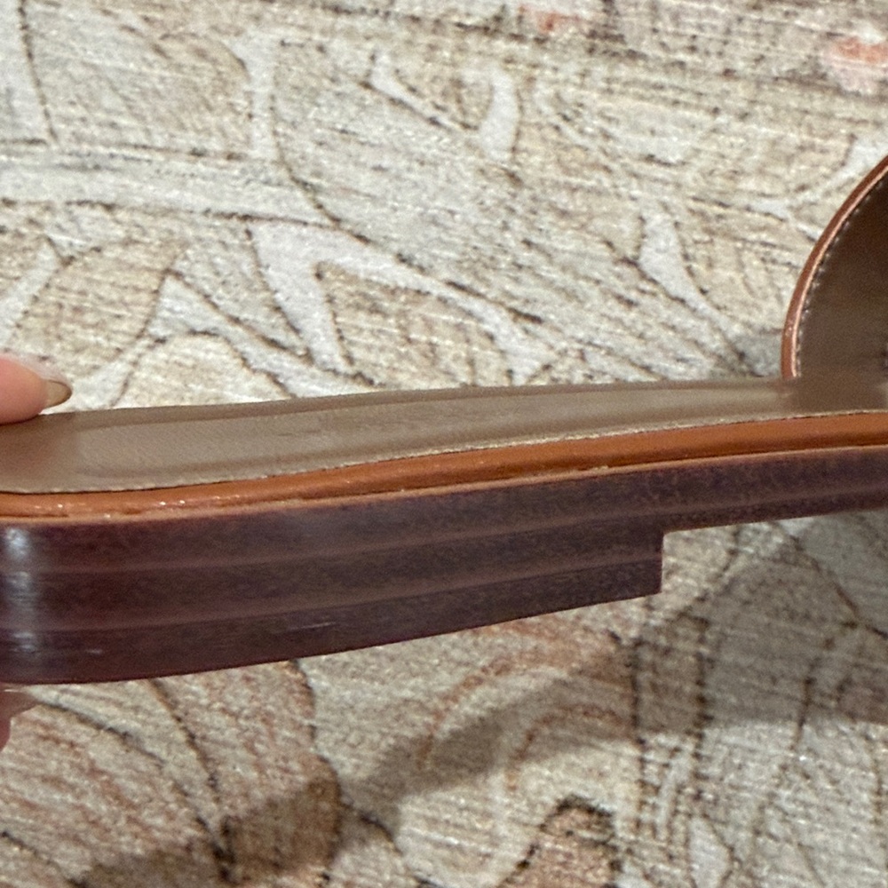 Hermes Doop Cognac Brown Leather Slide Sandals - Picture 3 of 5